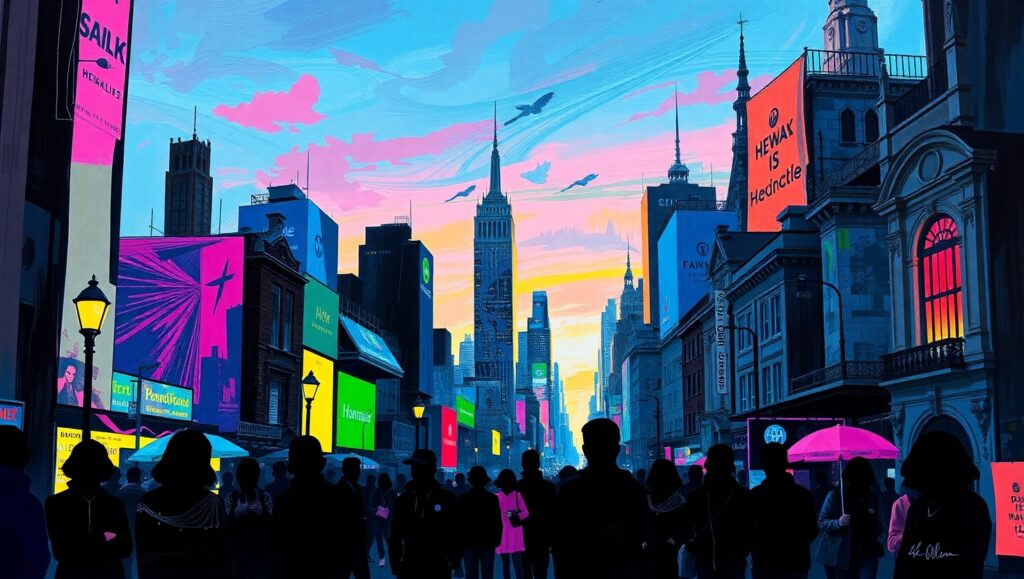 Cubist Cityscape at Twilight 45r – free AI stock image