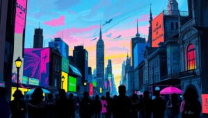 Cubist Cityscape at Twilight 45r – free AI stock image