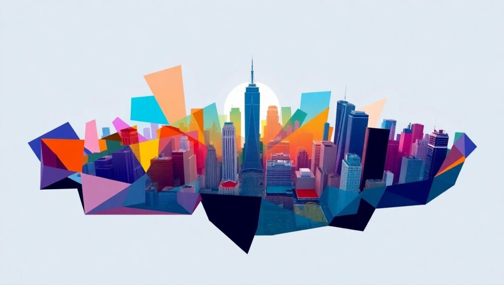 Cubist Cityscape in Motion B27 – free AI stock image
