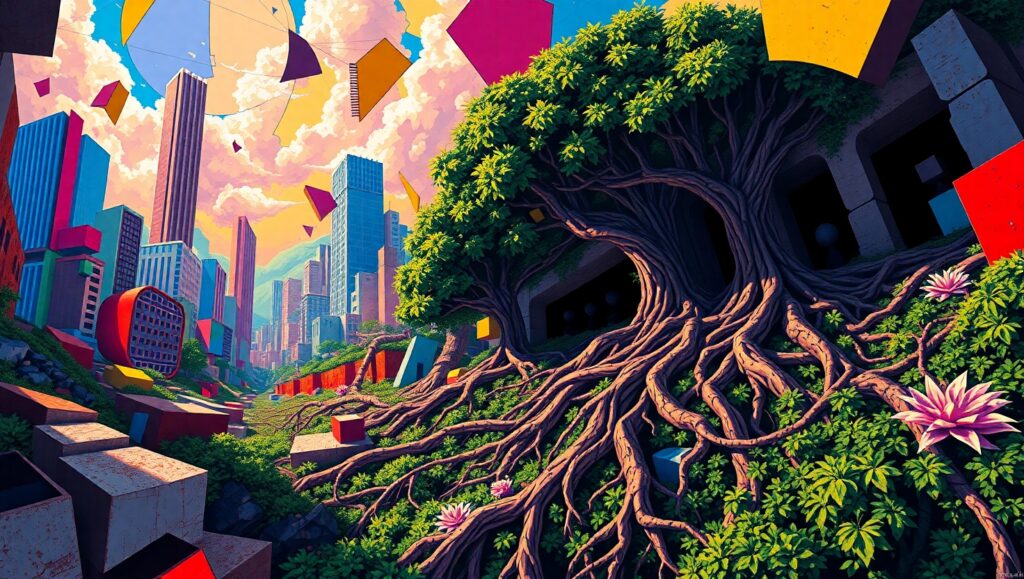 Cubist Harmony of Urban Nature – free AI stock image