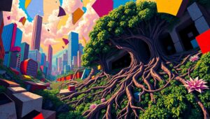 Cubist Harmony of Urban Nature – free AI stock image