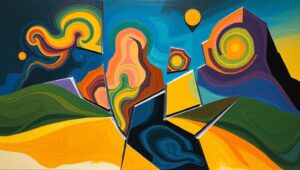 Cubist Landscape of Abstract Forms – free AI stock image