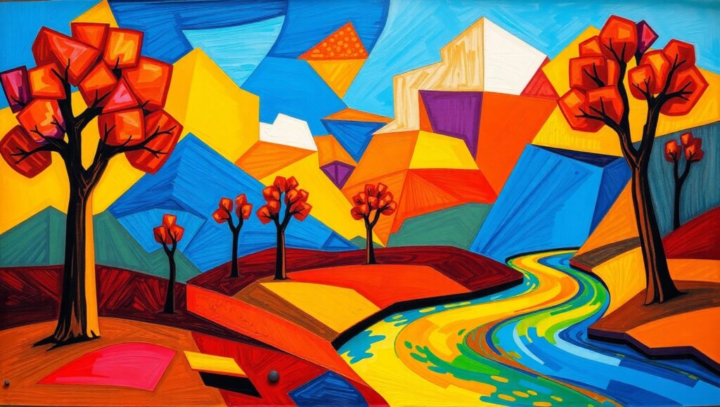Cubist Landscape of Geometric Dreams – free AI stock image