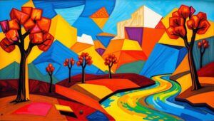 Cubist Landscape of Geometric Dreams – free AI stock image