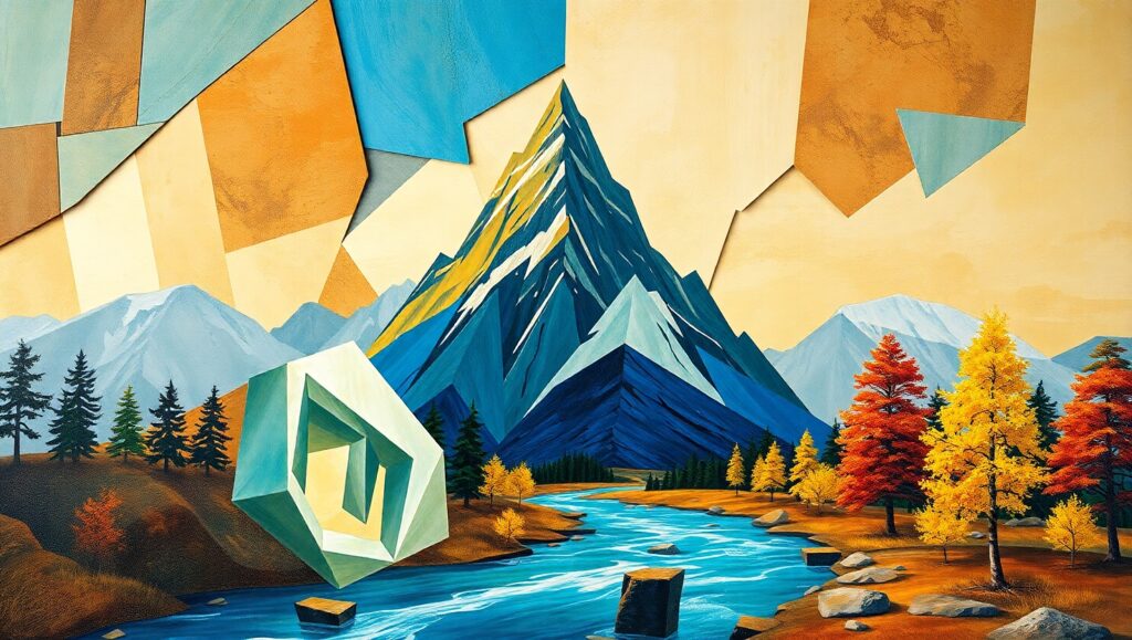 Cubist Landscape of Geometric Nature – free AI stock image