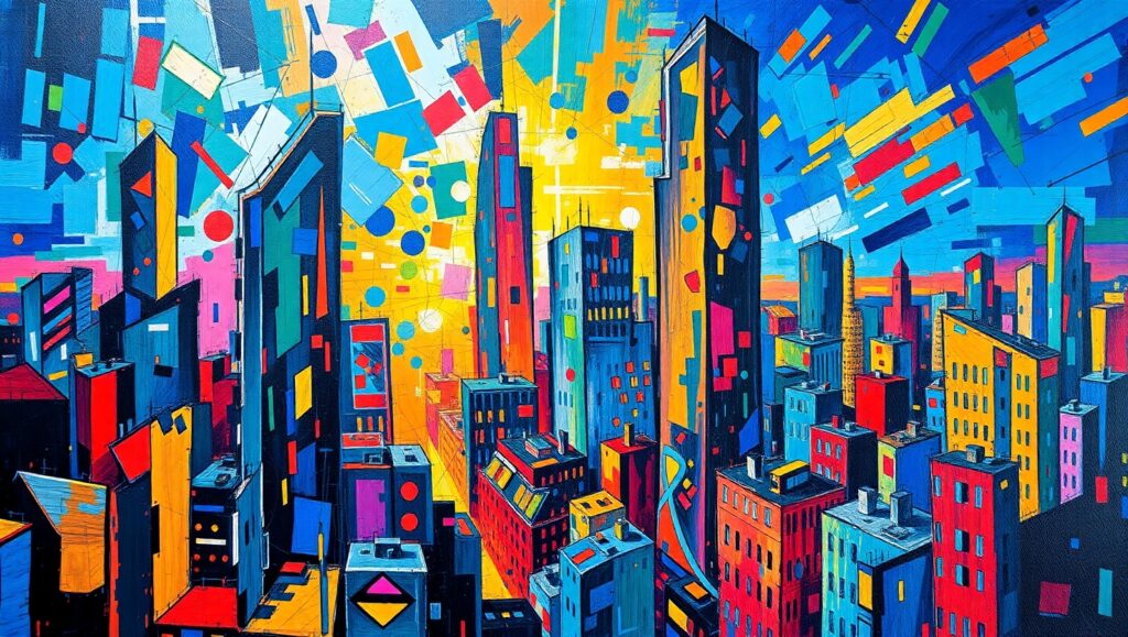 Cubist Reflections of Urban Life – free AI stock image