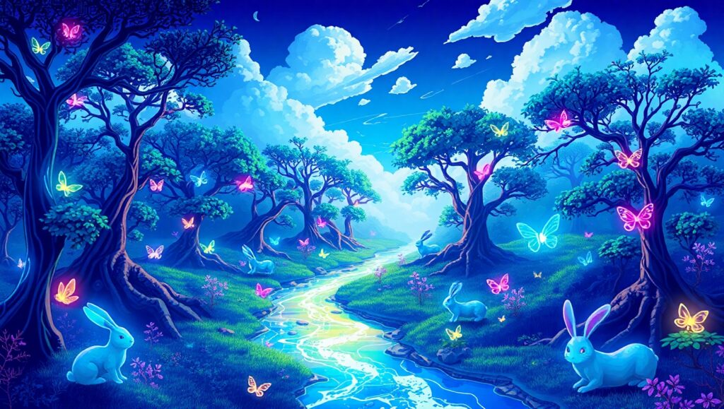 Cybernetic Forest of Neon Dreams – free AI stock image