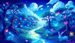 Cybernetic Forest of Neon Dreams – free AI stock image