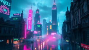 Cyberpunk City in Duotone Glow – free AI stock image