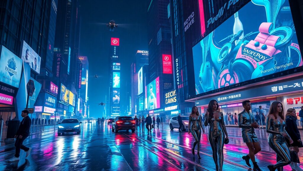 Cyberpunk Cityscape in Neon Glow – free AI stock image