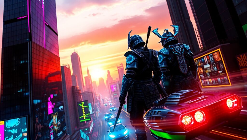 Cyberpunk Samurai at Sunset – free AI stock image