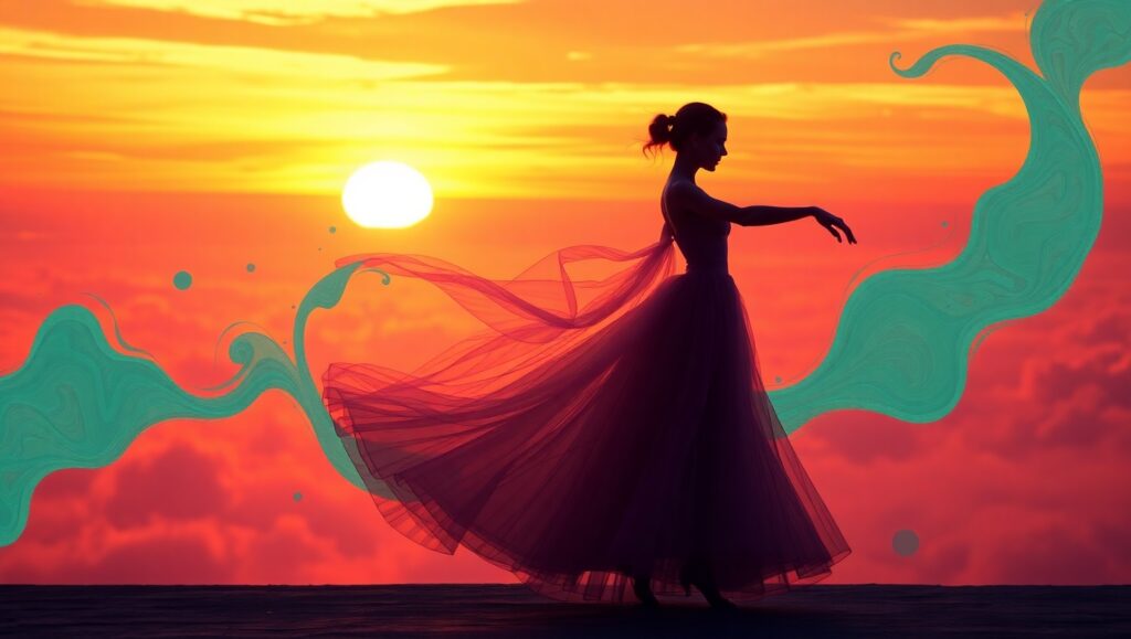 Dancer Against a Vibrant Sunset – free AI stock image