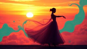 Dancer Against a Vibrant Sunset – free AI stock image
