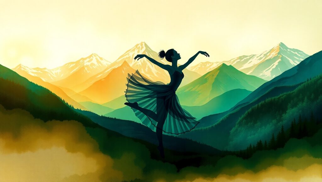 Dancer Among Mountain Silhouettes – free AI stock image