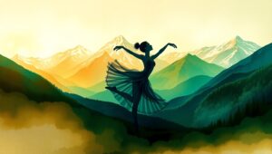 Dancer Among Mountain Silhouettes – free AI stock image