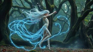 Dancer in Light Among Trees – free AI stock image