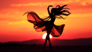 Dancer in the Sunset Silhouette – free AI stock image