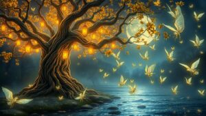 Dancing Creatures Beneath the Starry Grove – free AI stock image