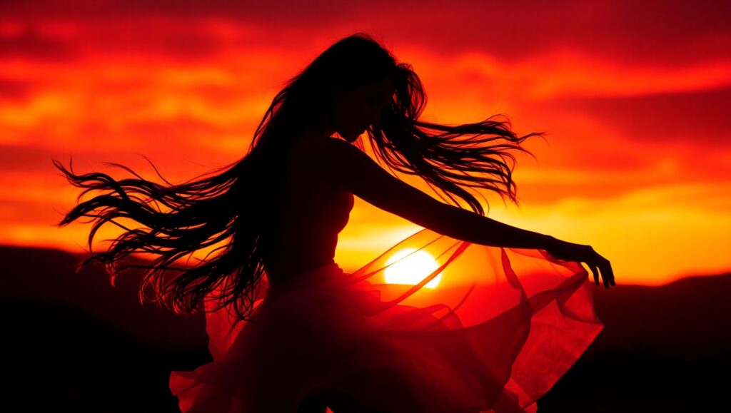 Dancing in the Sunset Silhouette – free AI stock image