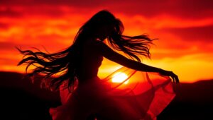 Dancing in the Sunset Silhouette – free AI stock image