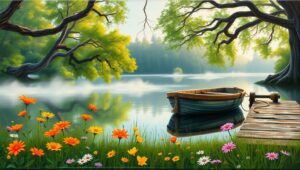 Dawn at the Misty Lakeside – free AI stock image