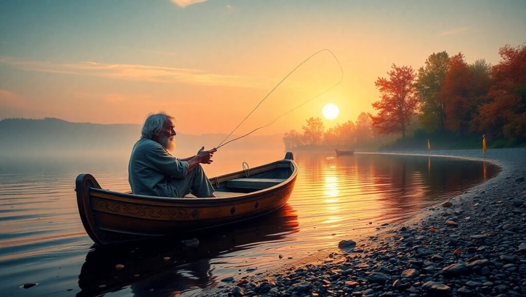 Dawn at the Pointillist Lake – free AI stock image