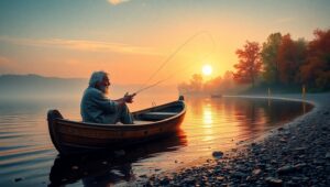 Dawn at the Pointillist Lake – free AI stock image