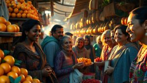 Dawn at the Vibrant Marketplace – free AI stock image