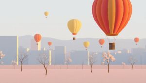 Dawn Cityscape with Hot Air Balloons – free AI stock image