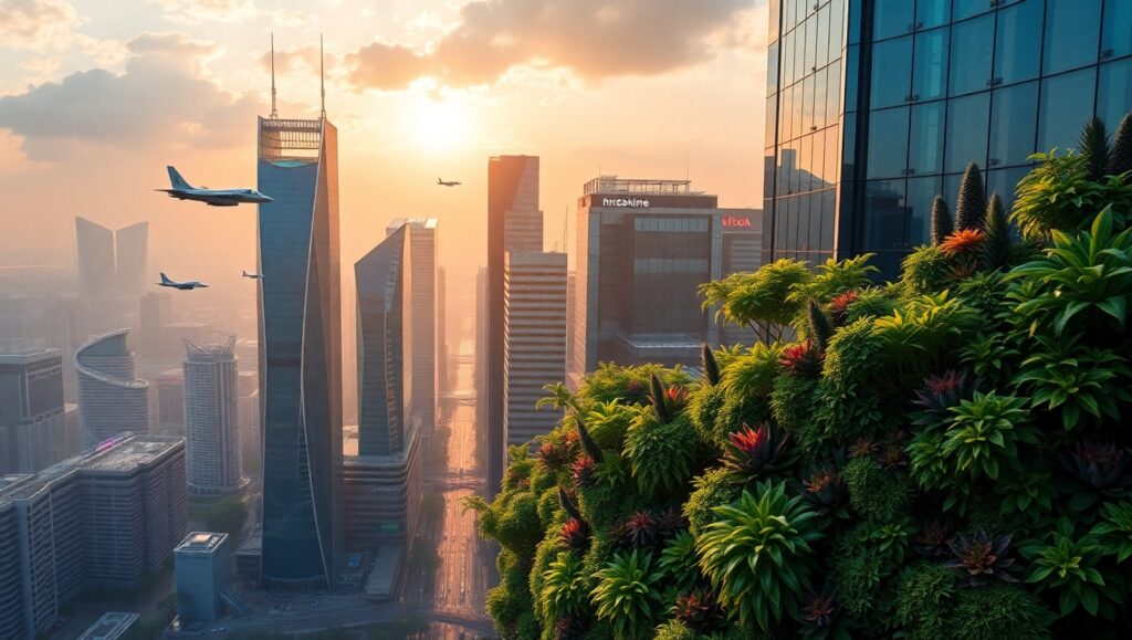 Dawn in a Futuristic City – free AI stock image