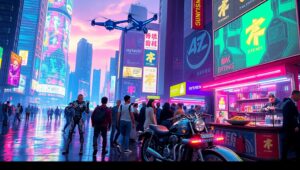 Dawn in the Cyberpunk City – free AI stock image
