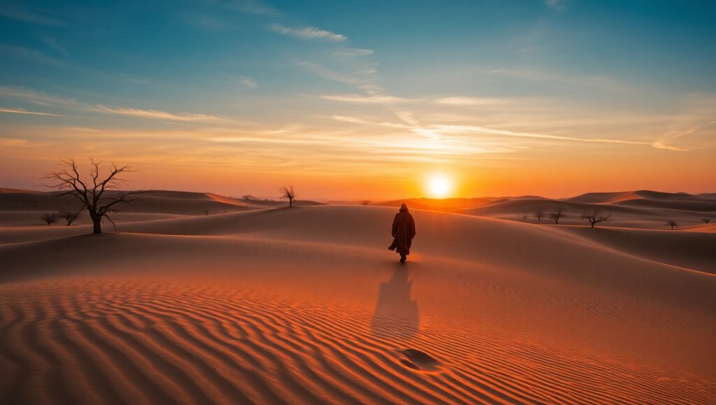 Dawn Over Desert Dunes – free AI stock image