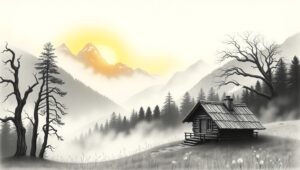 Dawn Over Misty Mountains – free AI stock image