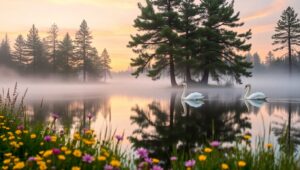 Dawn Reflection at Serene Lake – free AI stock image
