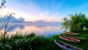 Dawn Reflections at Serenity Lake – free AI stock image