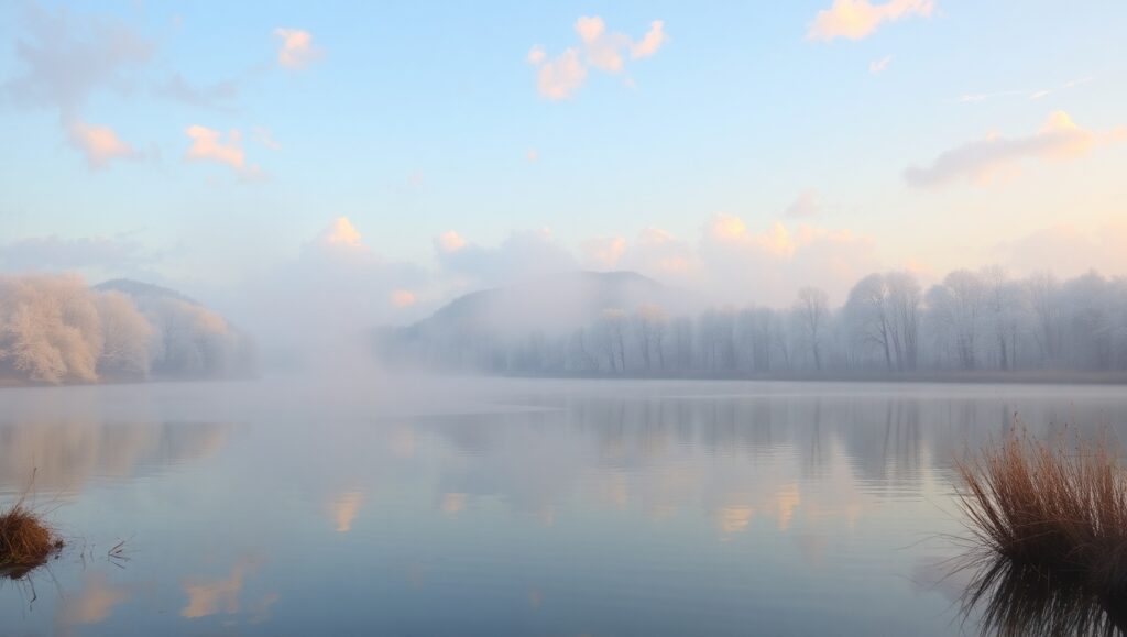 Dawn Reflections by the Lake AmR – free AI stock image