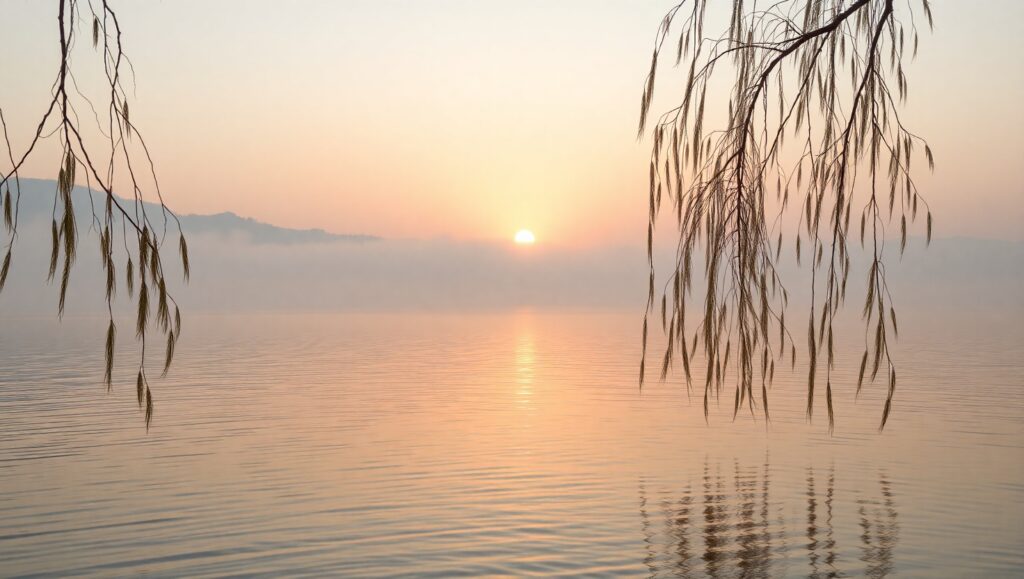 Dawn Reflections by the Lake – free AI stock image