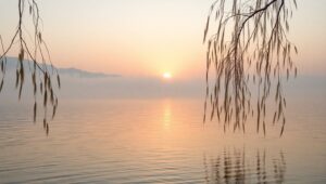 Dawn Reflections by the Lake – free AI stock image