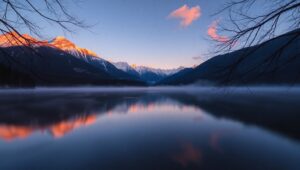 Dawn Reflections in Dual Tones – free AI stock image