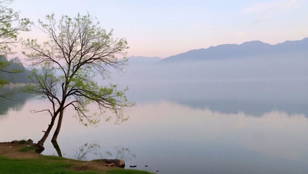 Dawn Reflections on a Quiet – free AI stock image
