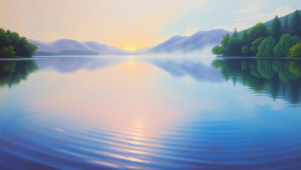 Dawn Reflections on Serene Lake h5w – free AI stock image