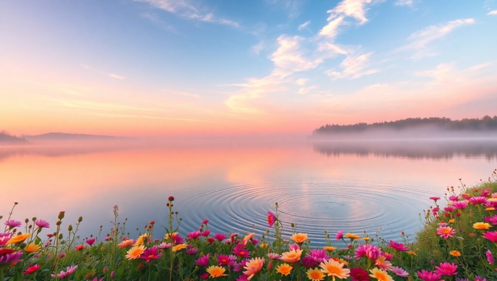 Dawn Serenity at the Lakeside d7F – free AI stock image