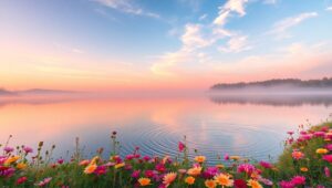 Dawn Serenity at the Lakeside d7F – free AI stock image
