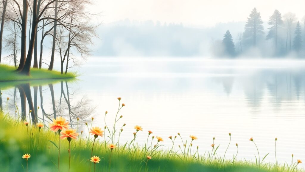 Dawn Serenity by the Lake LRH – free AI stock image