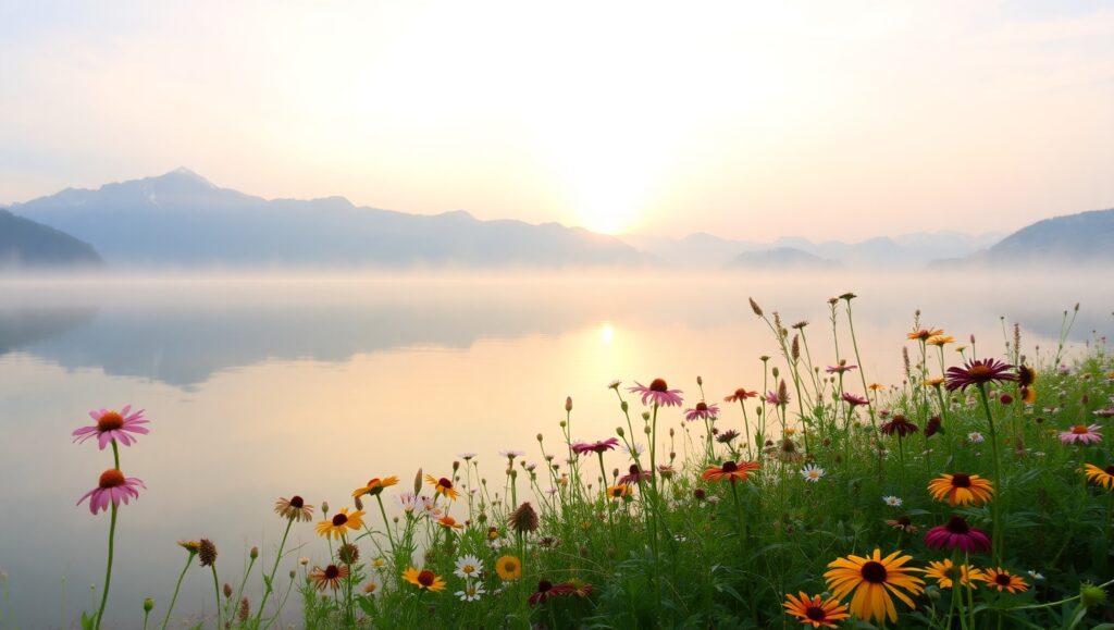 Dawn Serenity by the Lake V4b – free AI stock image