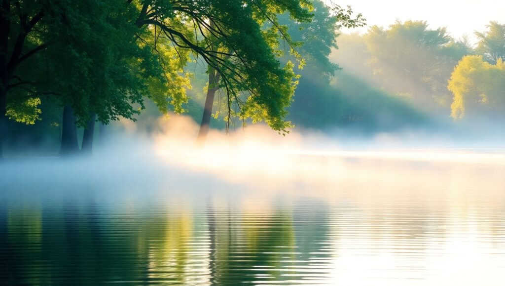 Dawn Serenity by the Lakeside mul – free AI stock image