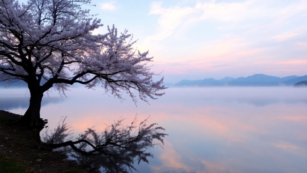 Dawn Serenity by the Lakeside N60 – free AI stock image