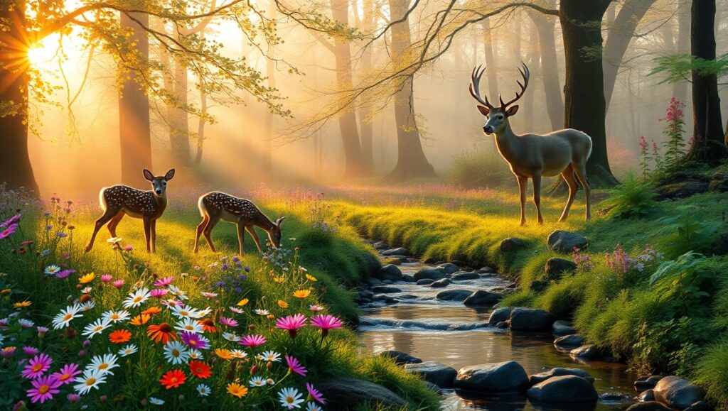 Dawn Serenity in the Forest – free AI stock image