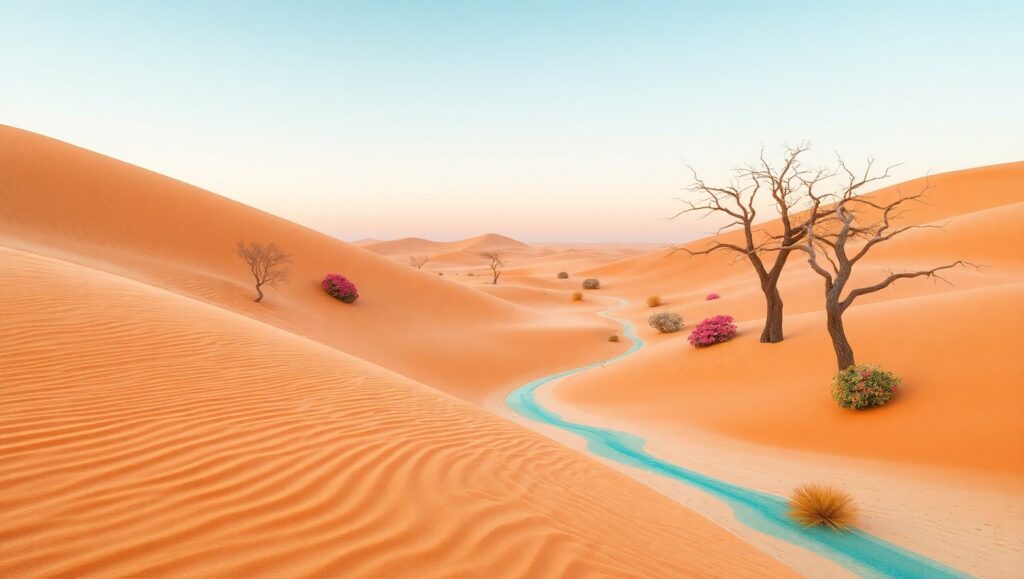 Desert Oasis in Sand – free AI stock image