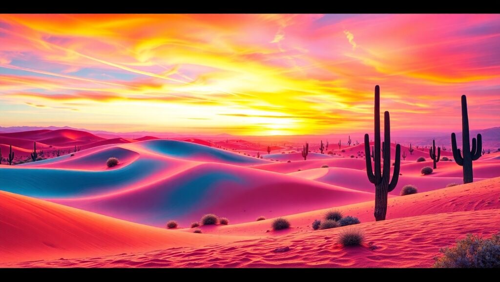 Desert Sunset in Colored Sands – free AI stock image